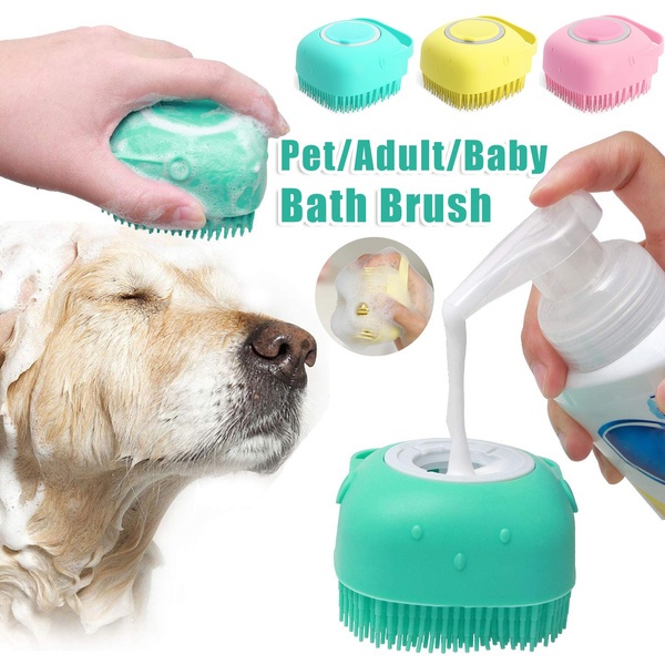 Silicone Dog Bath Massage Gloves, Brush For Dog Can Pour Shampoo, Dog Grooming Supplies